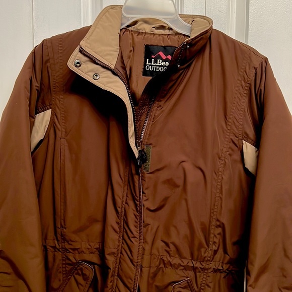 L.L. Bean Outdoors Brown Tan Heavy Duty Zip Front Hood Coat Size S - Picture 4 of 7